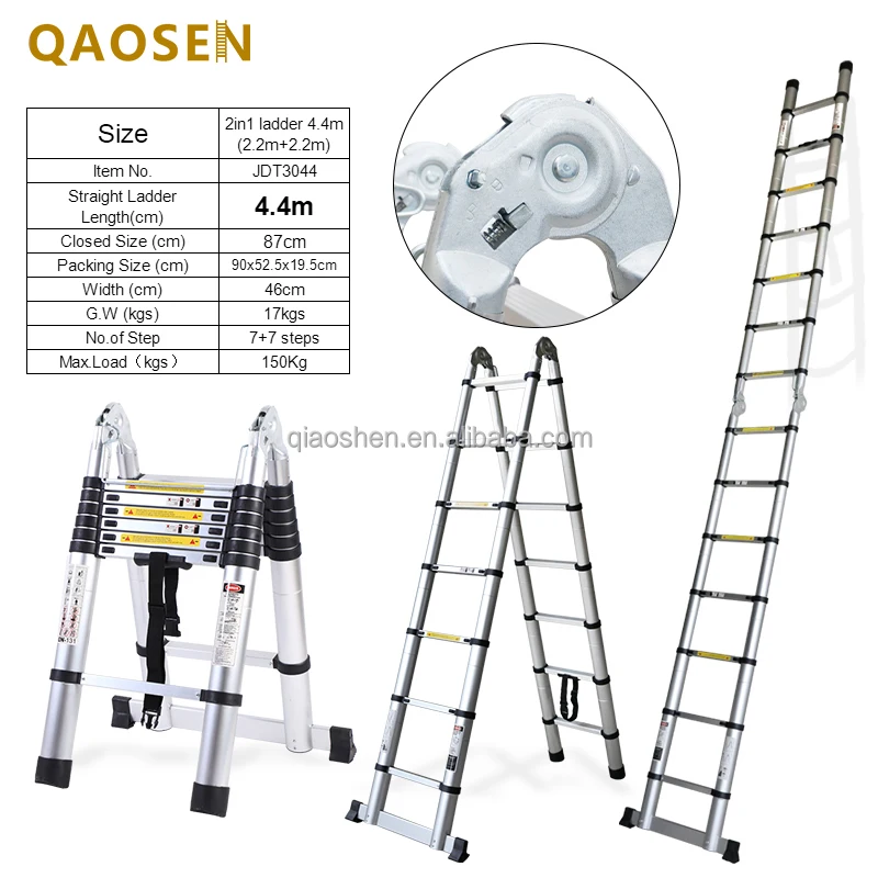 

Телескопическая лестница Многофункциональная двусторонняя алюминиевая 2,2м серебристая Промышленный уличный алюминий