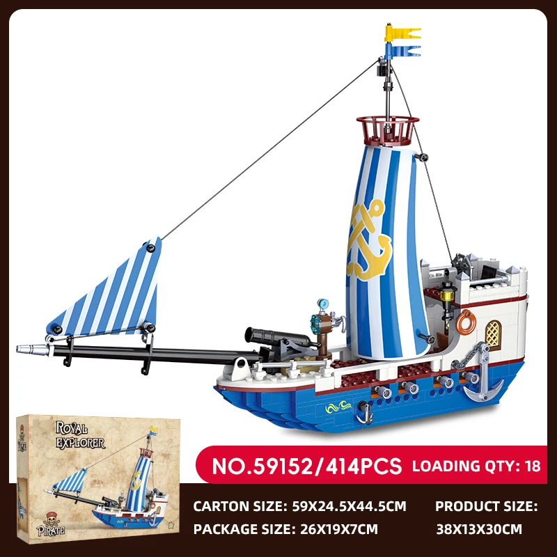 Blocs de construction de bateau pirate, 414 pièces, expédition d'aventurier, ornements de bureau, assemblage de modèle de bateau rétro, jouet cadeau pour enfants