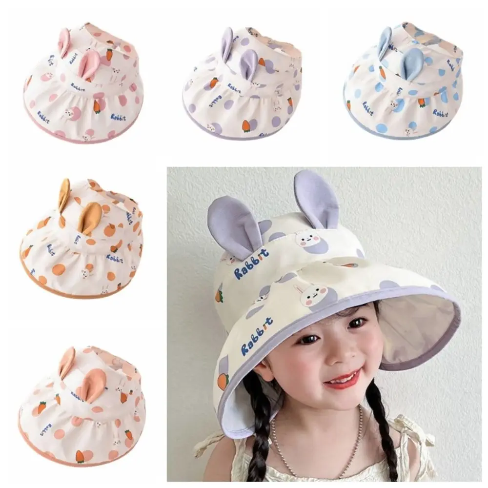 Bunny Ears Children's Sun Hat Cartoon Print Empty Top Cute UV Sun Hat Foldable Wind Protection Sun Protector Hats