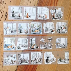 NEVERLAND Vintage The Lazy Cat Boss Washi PET Tape Planner DIY Card Making Scrapbooking Plan Decorative Sticker