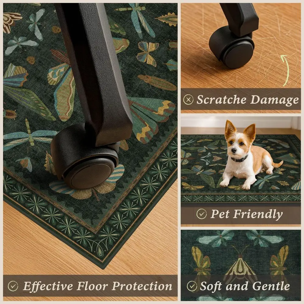 Dark Green Office Chair Mat for Hardwood Floor, NonSlip Heavy Duty Office Chair Rug, Computer Gaming Chair Floor Protector, Ultr