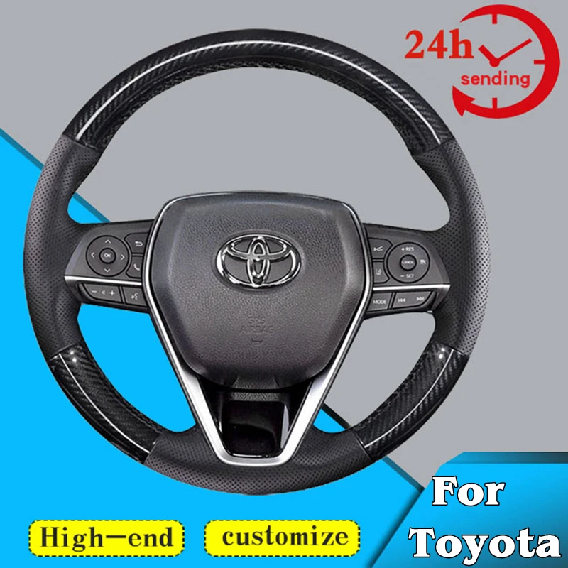 Niestandardowe osłona na kierownicę do samochodu z włókno skórzane węglowego nadające się do Toyota Avalon Camry Crown RAV4 Corolla 2018-2021
