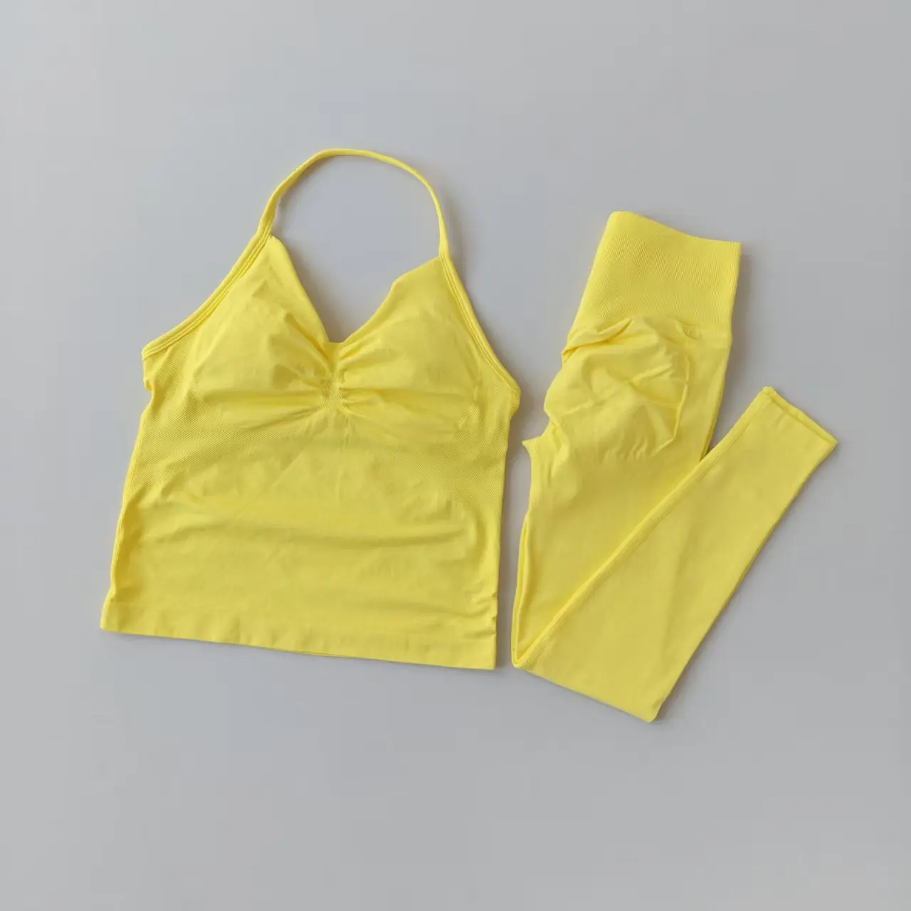 2-teiliges Sport-Set für Damen: Push-Up-Yogahose mit Rückenausschnitt, Fitness-BH, High-Waist-Leggings, nahtloses Set – Detail 4