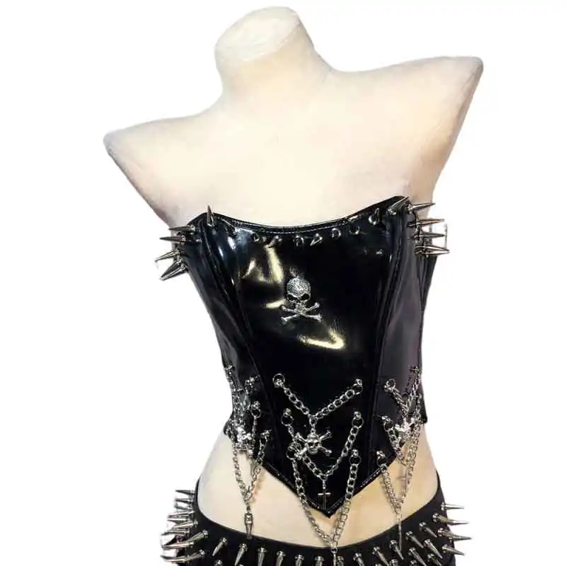 Goth Tops Grunge Rave Outfits Spiked Punk Rock Clothes Festival Bra Y2K T-shirt ALT with Spikes Emo Clothing Gothic Tank