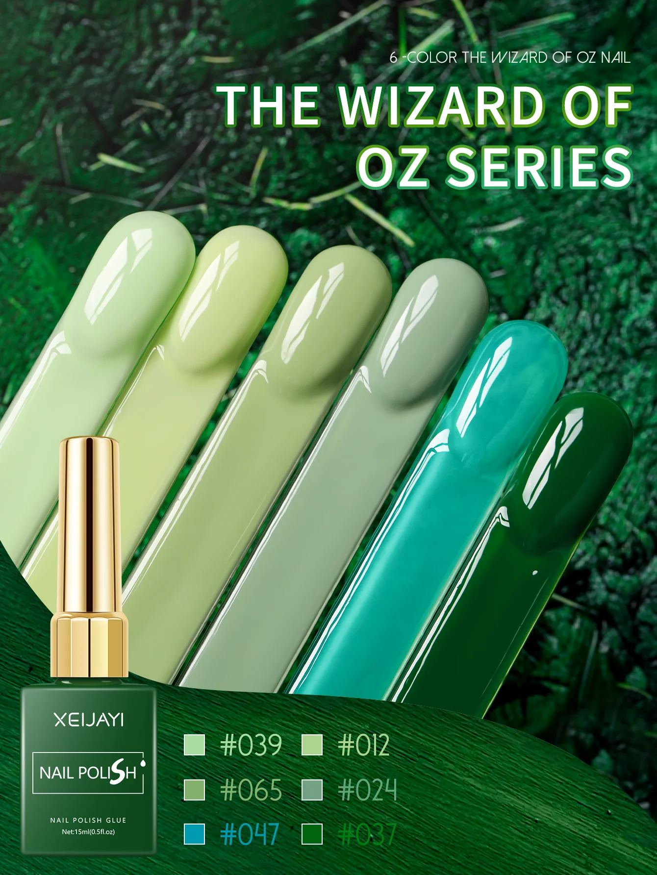 

XEIJAYI 6pcs 15ml Gel Nail Polish Set Green Semi Permanent UV Gel Polish Kits All For Manicure Kit Soak Off UV LED Vernis