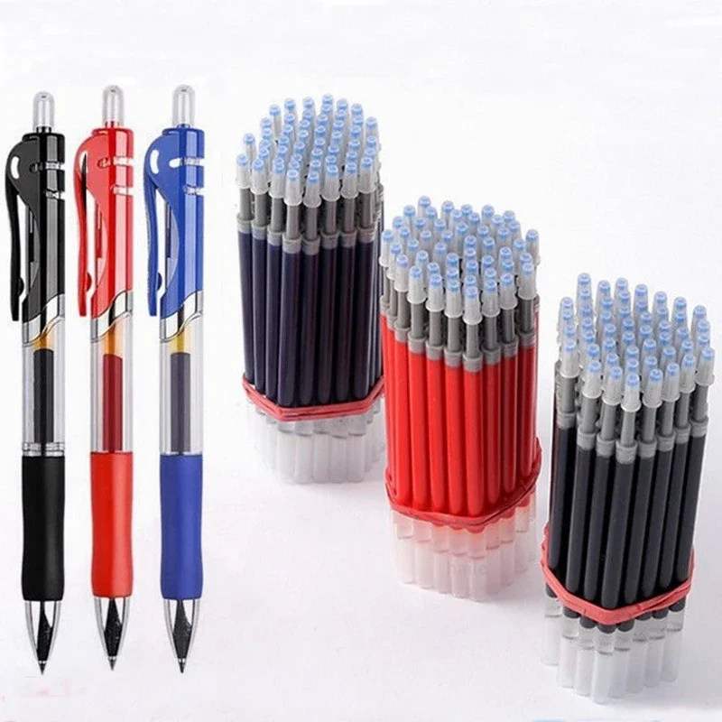 Einziehbare Gelschreiber-Nachfüllungen für Unternehmen mit großer Kapazität, 0,5 mm, schwarze blaue Tinte, Kugelschreiber für Schule, Studenten, Prüfung, Schreibzubehör