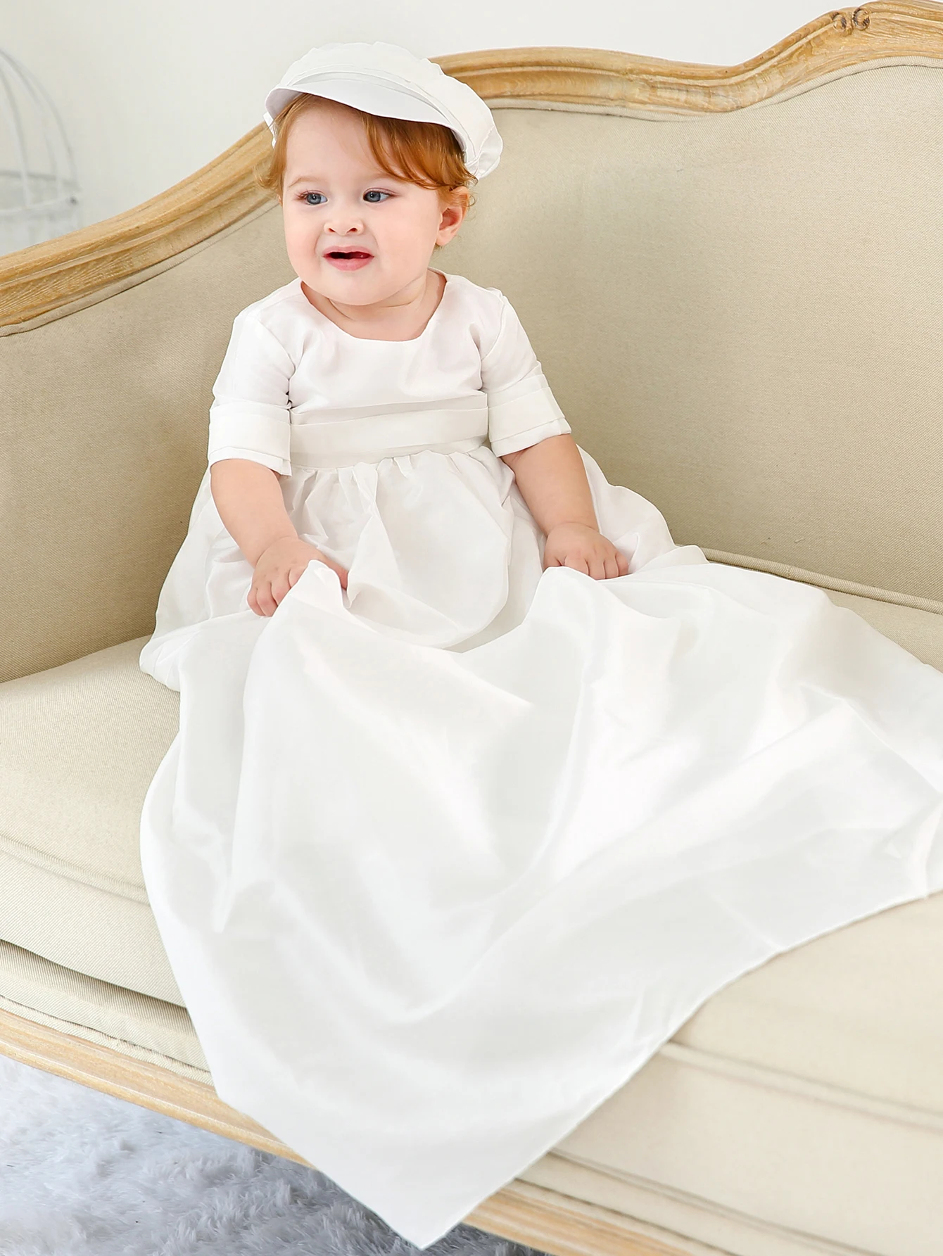 New Arrival Dress For Baby Baptism Dress Short Sleeve Satin Flower Girl Long Party Dress