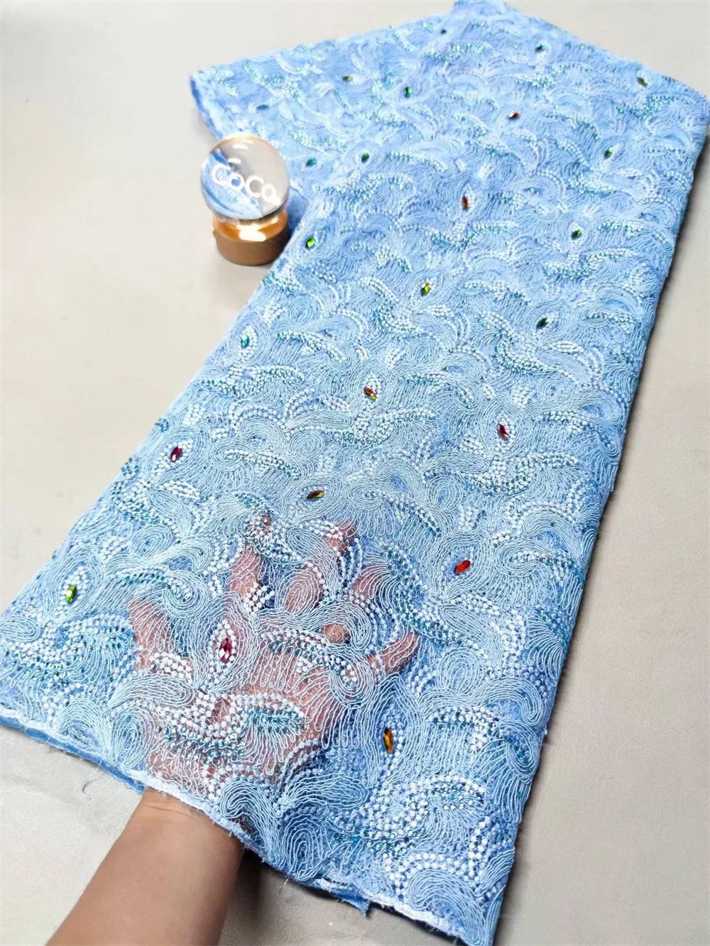 Nigeria Lace Fabric High Quality 2025 Guipure Lace Fabric Navy Blue Lace Fabric 5 Yards Big Lace Trim Fabrics For Sewing A1229-1