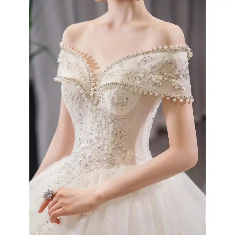 One Shoulder Palace Style Heavy Industry Luxury Trailing Wedding Dress Bridal Main Veil White Outdoor Veil Customized