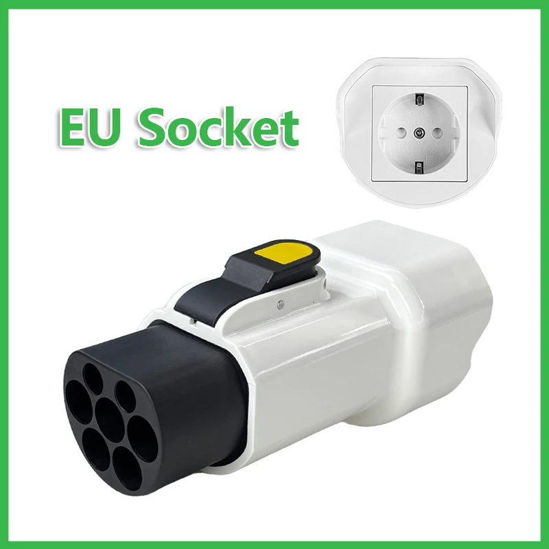 EVqiaoyi 220V Type 2 mannelijke stekker naar Schuko-aansluiting, EV-auto-accessoiresconnector voor Type2-laadstations, oplaadscooters