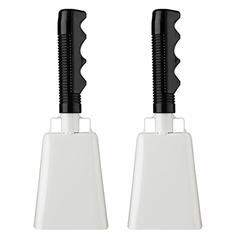 

2Pcs Steel Cowbell 8 Inches With Handle White Steel, Plastic For Sports Activities, Soccer Games, Parties, Farms