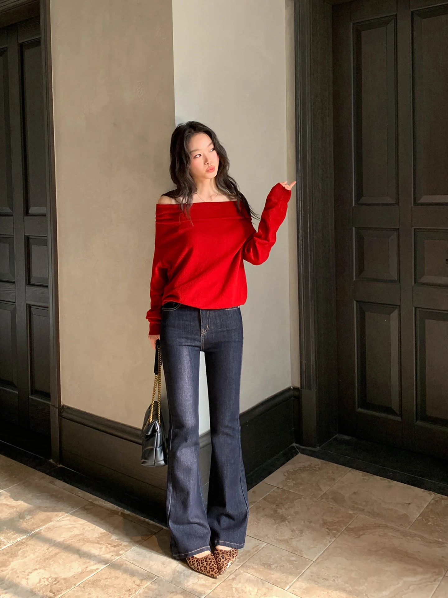 

High Waist Slim Fit Stretchy Micro Flared Denim Jeans Women's Spring New Style Retro Straight Casual Long Pants