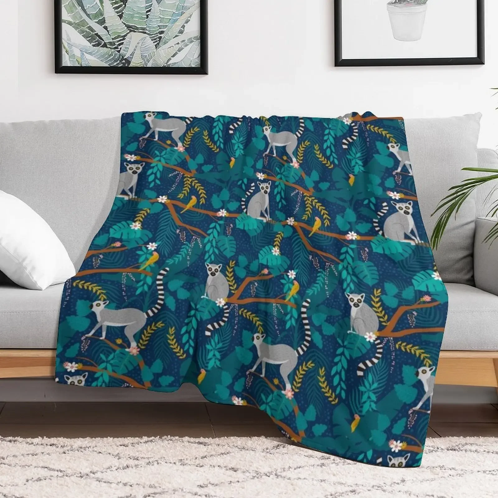 Lemurs in a Blue Jungle Throw Blanket Tourist Summer Beddings Blankets