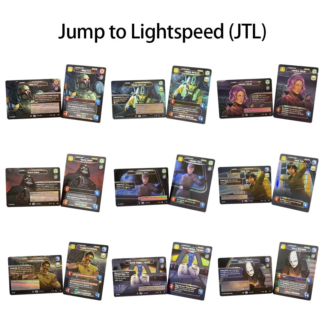 Tarjetas Proxy SWUDB Foil, Salto Ilimitado a Lightspeed (JTL), Juego de Tarjetas Proxy Full Art Leader, Tarjetas de Prueba SWU TCG