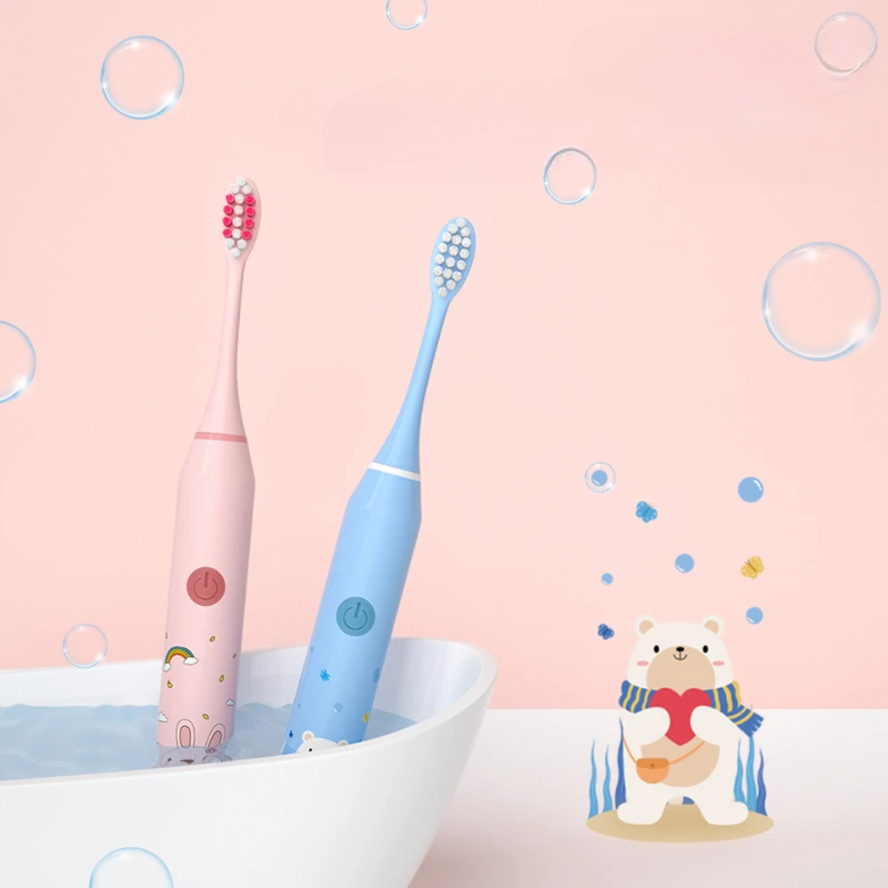 Brosse à dents électrique Sonic pour enfants, brosse à dents électrique USB, brosse à dents de dessin animé pour enfants, brosse à dents de remplacement