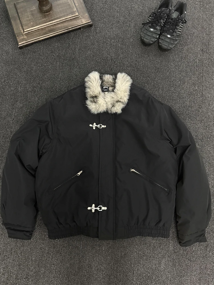 سترة Thiened American Sle الرجالية القطنية مع ياقة من الفرو للدفء والخريف والشتاء وزر موسمي مزين للارتداء اليومي #5