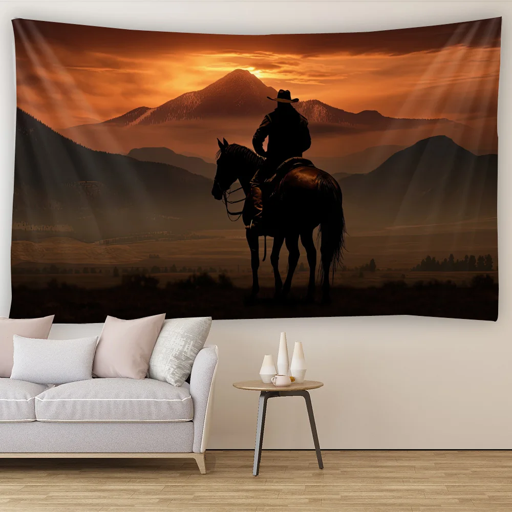 Western cowboy background tapestry, desert scenery, living room, bedroom, study decoration, wall hanging cloth