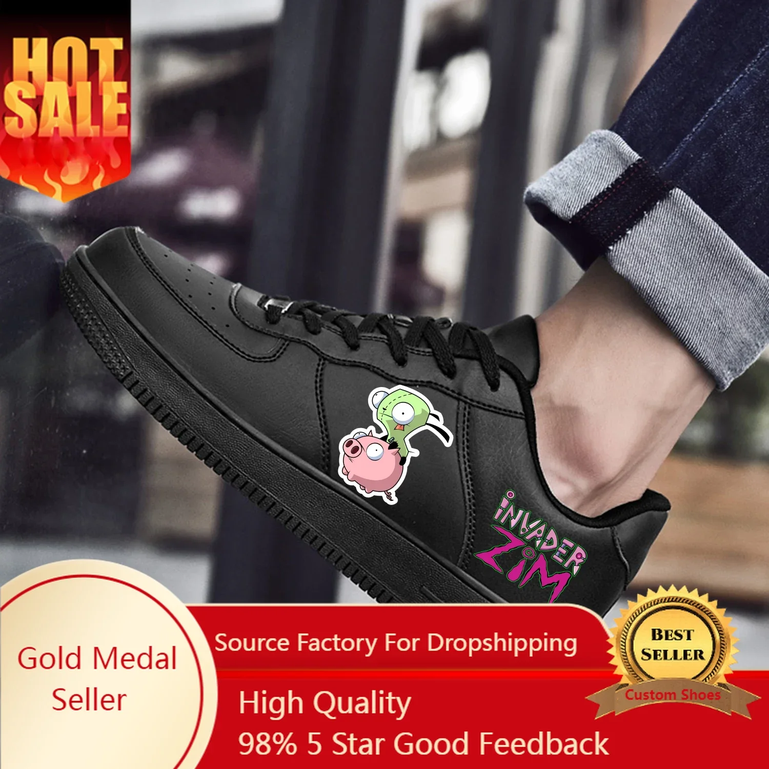 

Animation Invader AF Basketball Cartoon Zim Mens Womens Sports Run High Quality Flats Force Sneakers Lace Up Mesh Custom Shoes