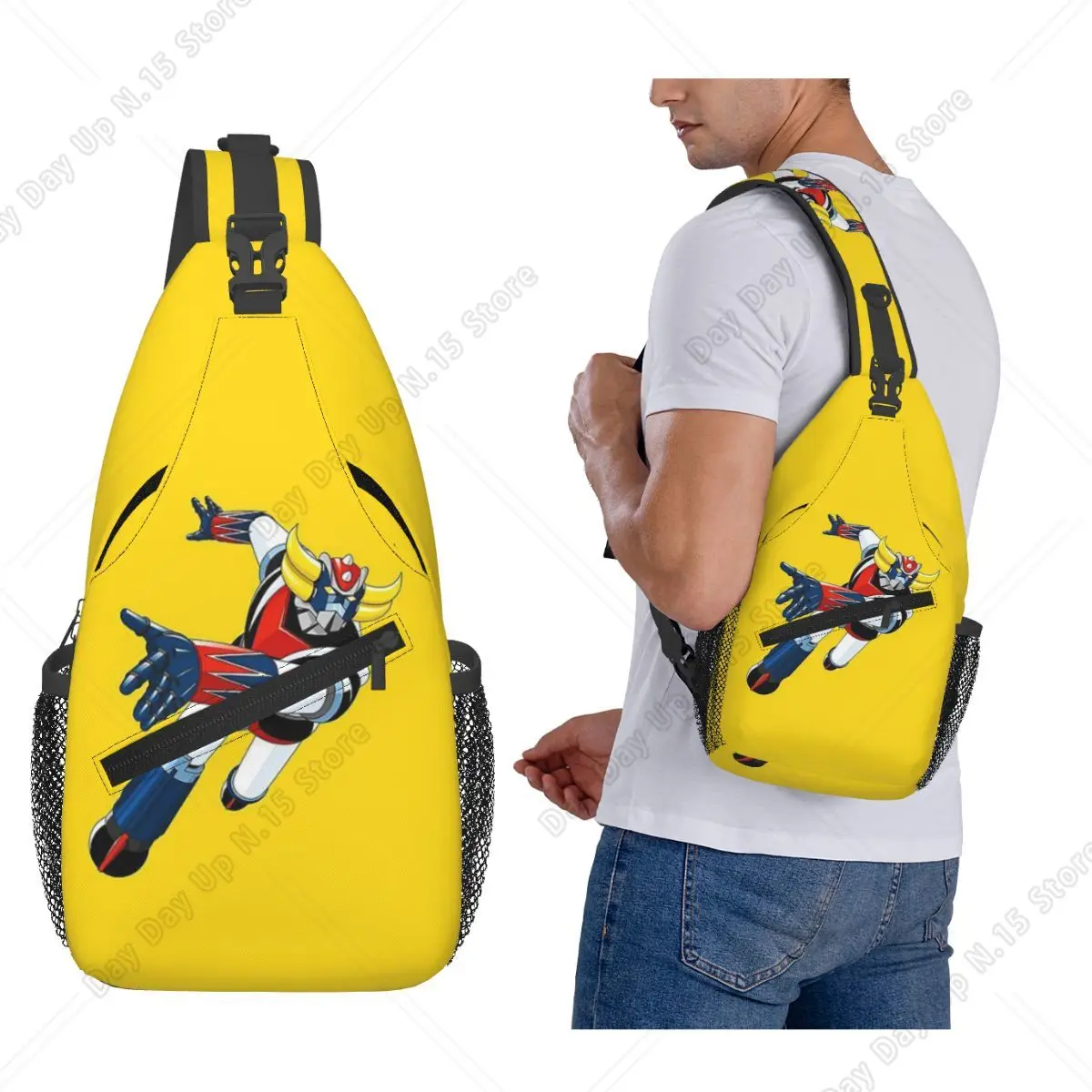 UFO Robot Goldorak Grendizer Anime Mechanical Warrior Chest Bag Men Sling Crossbody Backpack Chest Bag Daypack Shoulder Bag