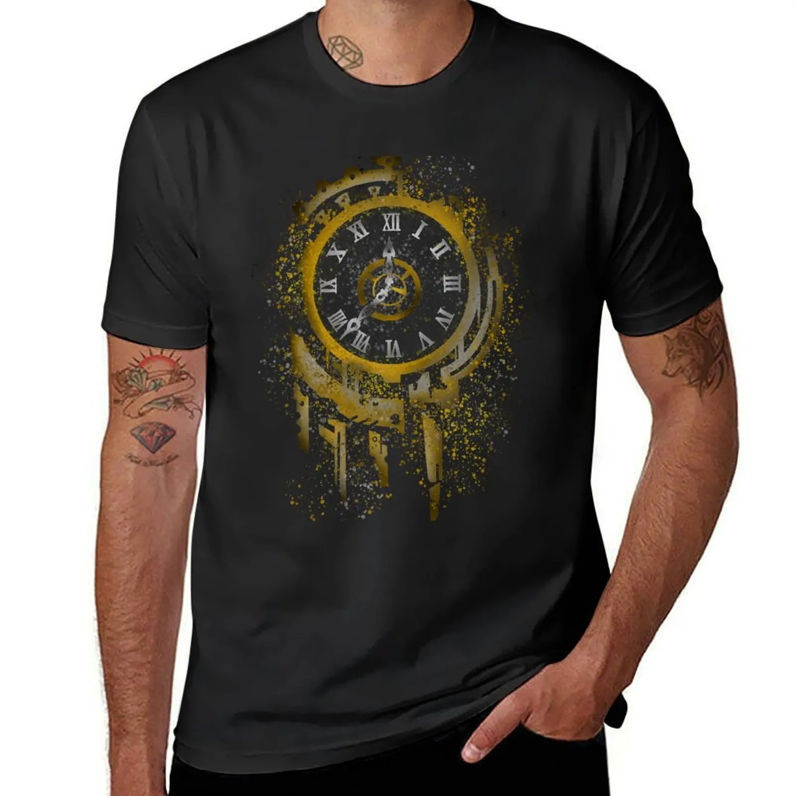 Clockwork Spray Paint Design T-Shirt quick drying graphics sweat big and tall t shirts for men