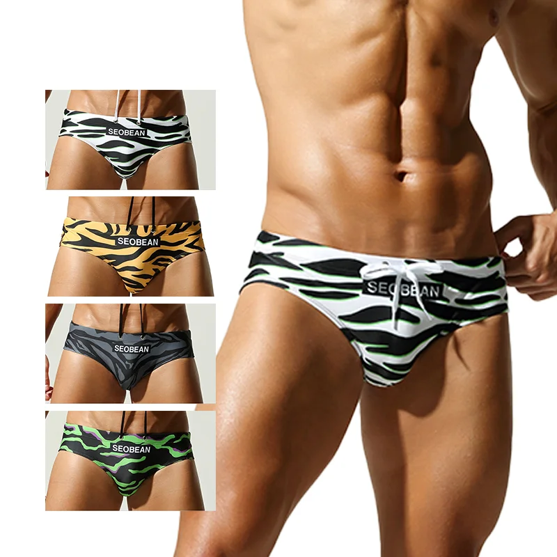 

Men's Zebra Print Multi Color Swim Briefs Low Waist Drawstring Quick Dry Breathable Swimwear Sexy Beach Surf Trunks