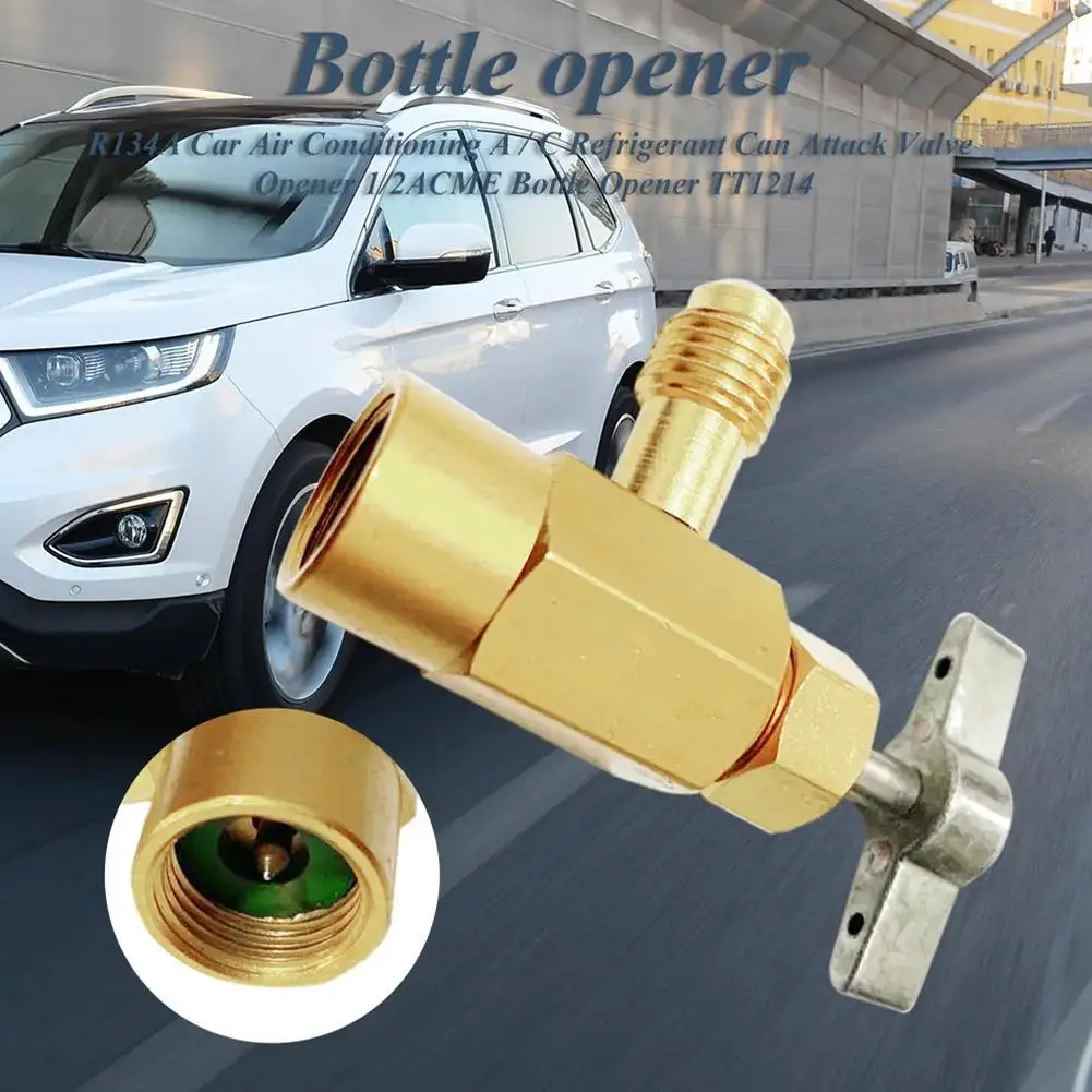 New Refill Adapter R134A Car Air Conditioning A/C Refrigerant Valve Tap SAE 1/4 Adapter Can Tap Gold Brass Opener Thread C6A1