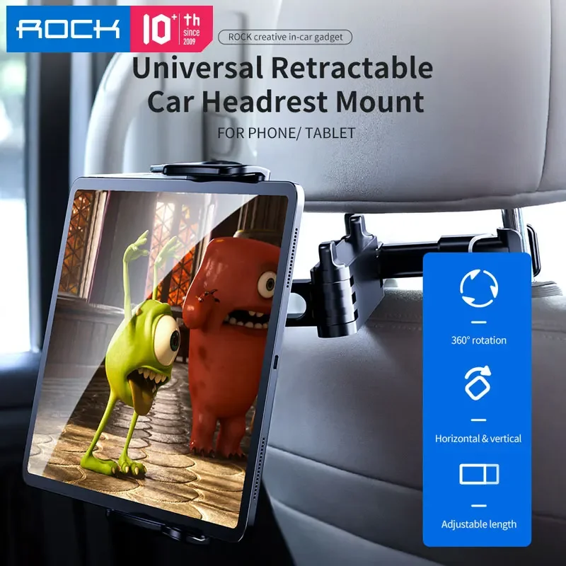 ROCK Rear Pillow Phone Mount Tablet Holder Rotatable Stretchable Angle Length Arm Car Phone Holder 4-11inch