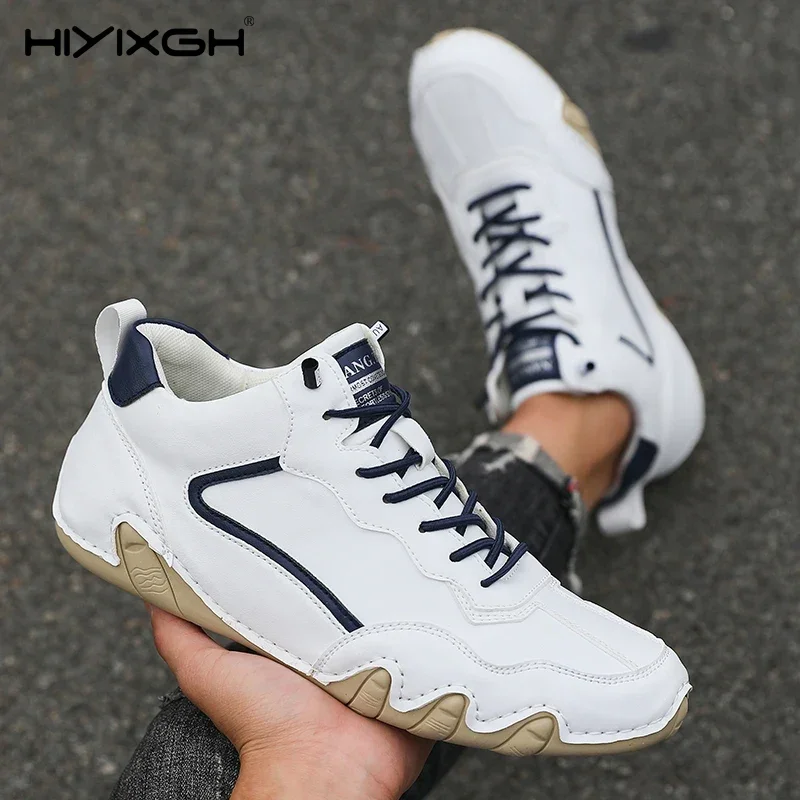 

Handmade Leather Men Shoe Casual Comfortable Breathable British Business Loafers Outdoor Driving Motorcycle Boots 2026 New Trend