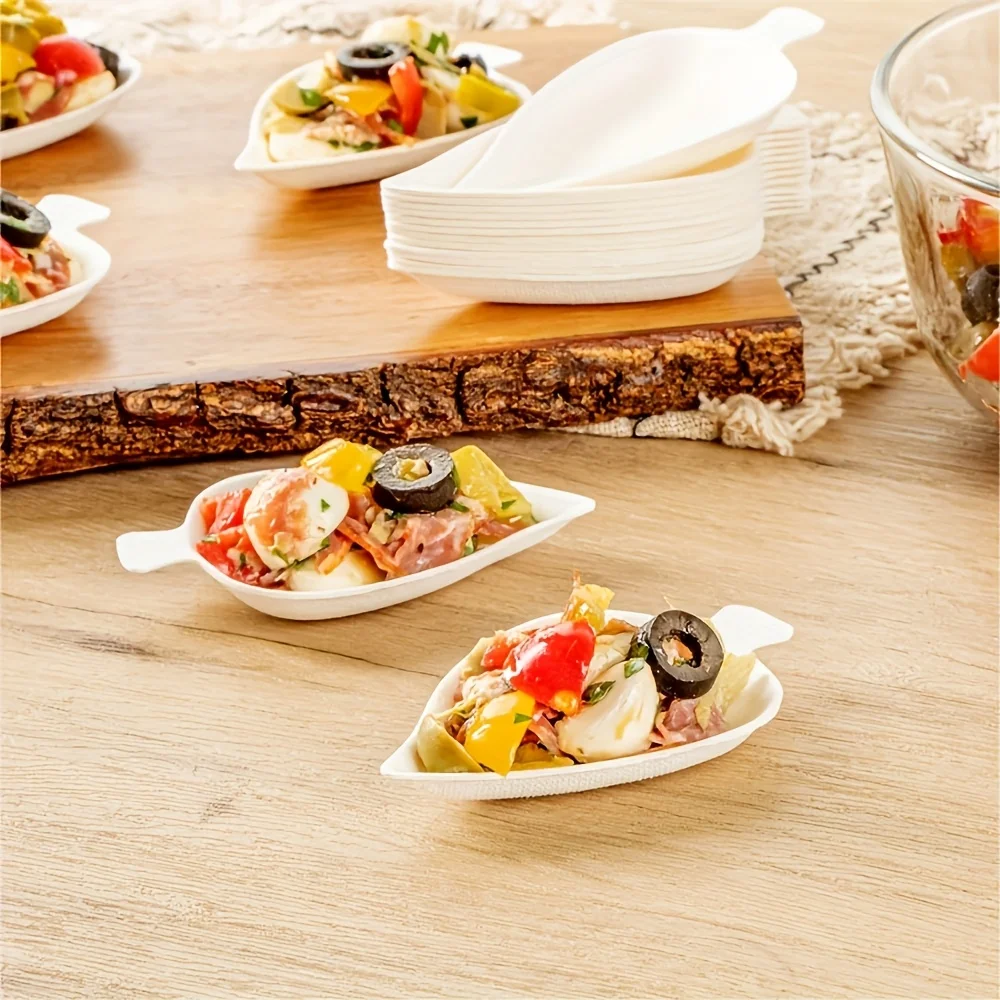 50/100 Pieces of Disposable Tableware and Food Containers, Made from Sugarcane Waste, Party Serving Trays, 9.7cm Creative Leaf-Shaped Appetizer Plates, Dessert and Snack Plates Suitable for Parties, Gatherings, and Camping Activities