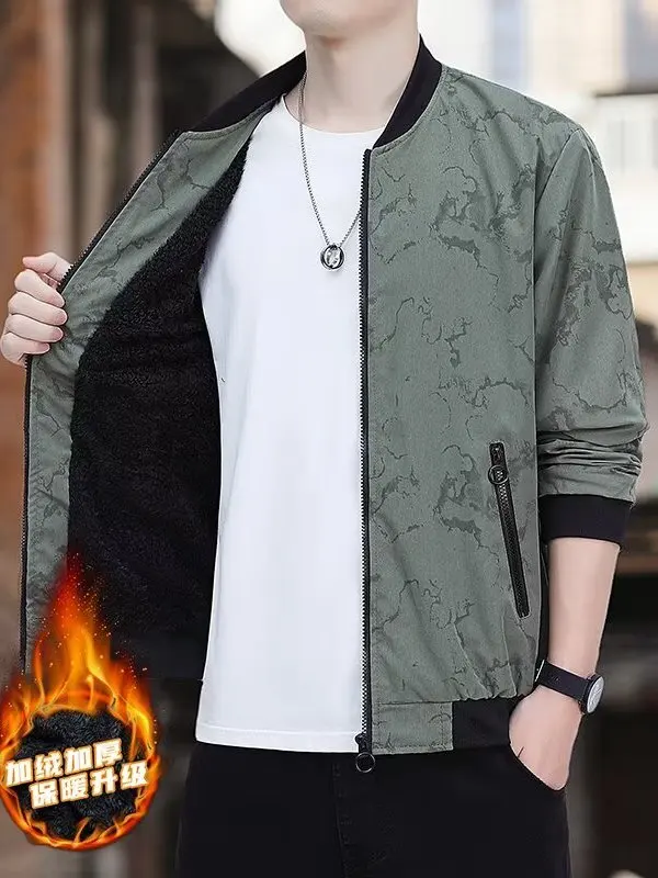 

Casual Men's Fce Lined Jaet Spring Autumn Faionable New Sle Stand Fit Polyester Fiber Long Sve Zipper Closure