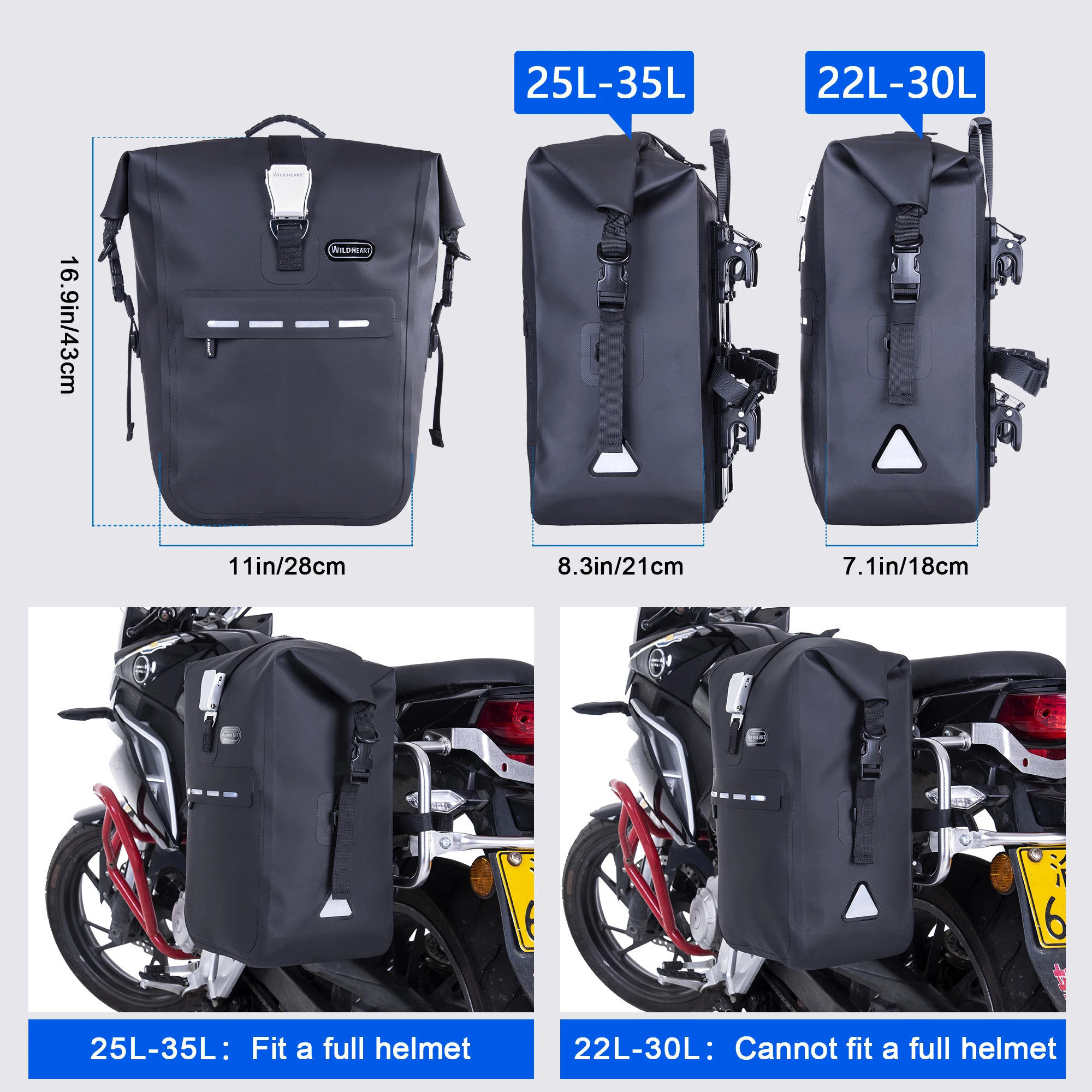 WILD HEART Quick Release Waterproof Motorcycle Side Bag TPU Material Saddle Bag Travel Tail Bag for Motorbike Touring