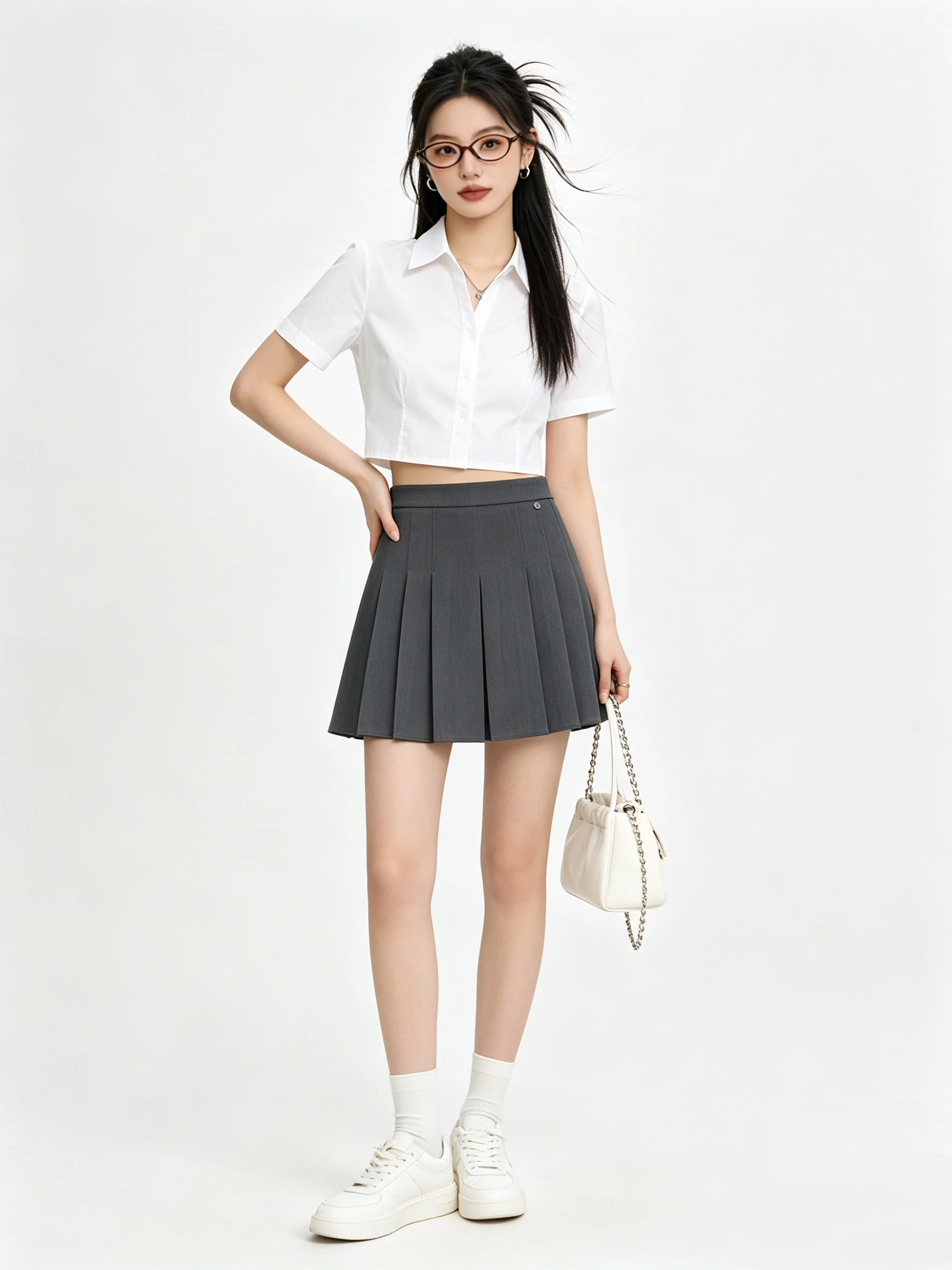 Slimming High Waist Korean Style College Fashion Half-length Skirt Spring New Versatile Elegant Pleated Skirt Commute