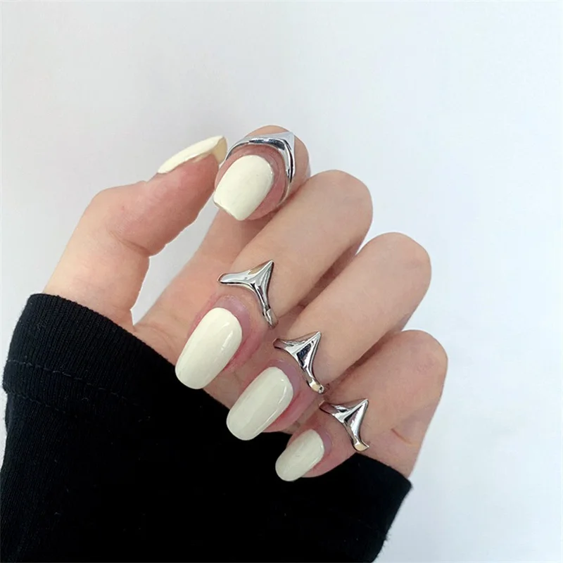 4 Pcs Y2k Metal Index Finger Rings Punk Hiphop Gothic Geometric Buckle Joint Tail Ring For Women Men Jewelry Gift