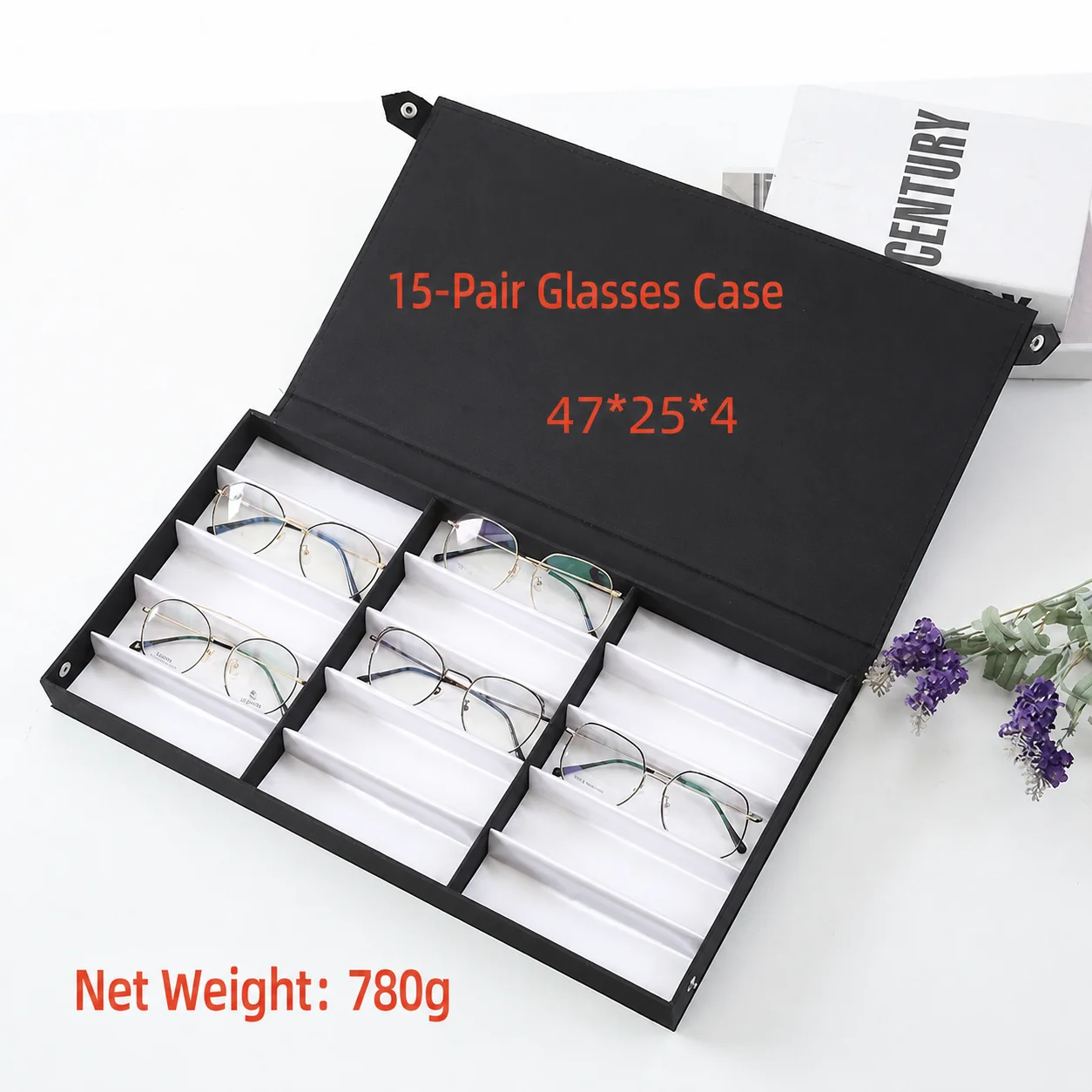 Wholesale 15-Slot Glasses Display Black Box Textile Lined Oxford Cloth Wood Case Home Sunglasses Reading Glasses Storage Box