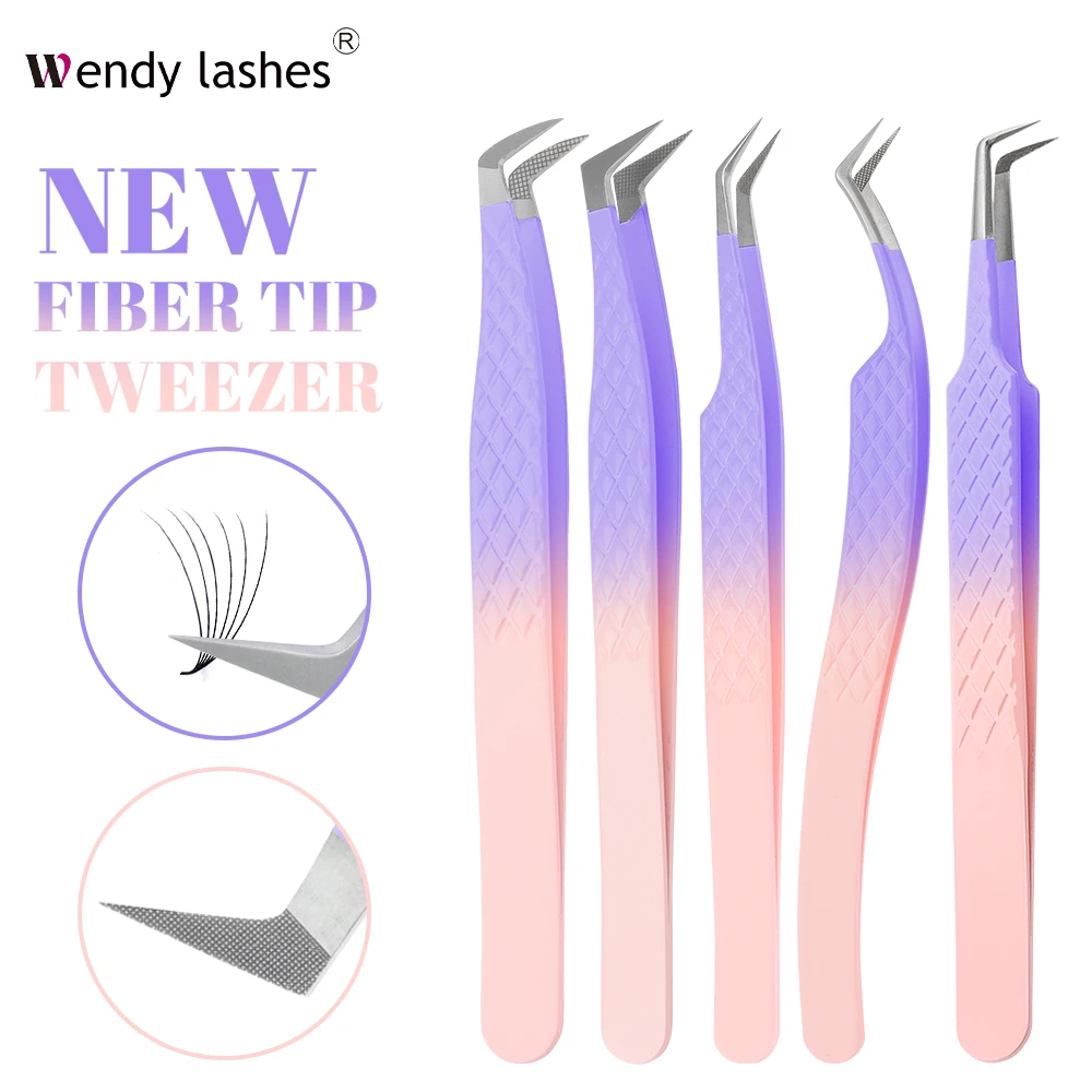 

1 Pcs Eyelash Extension Tweezers With Fiber Tips Golden Stainless Steel High Precision Tweezer for Volume Fans Makeup Tools