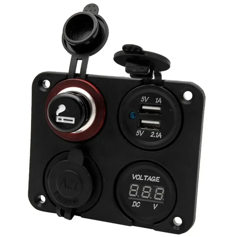 

4-in-1 12V-24V car cigarette lighter socket+dual USB charger+power socket+voltage display suitable for ships and cars