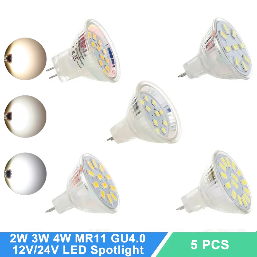 

5Pcs MR11 GU4.0 LED Spotlight Bulbs 2W 3W 4W AC/DC 12V 24V SMD5733/2835 Super Bright Home Lamps Bombillas Replace Halogen Light