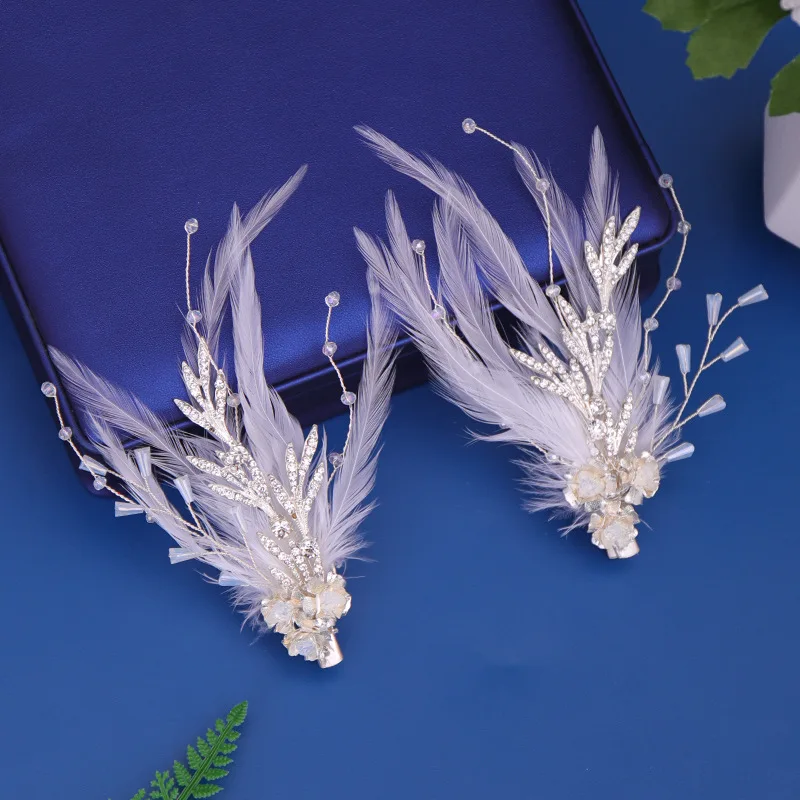 Trendy White Handmade Feather Hairpin for Bridal Bridesmaid Hair Clip Wedding Party Hair Accessories Newly