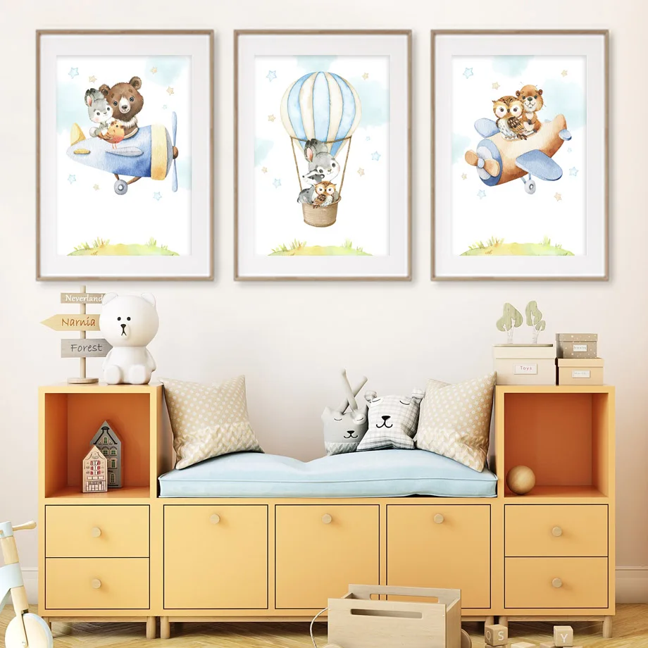 

Cartoon Animals Bear Rabbit Plane Fox Tree Nursery Quran Posters Prints Canvas Art Wall Painting Baby Kids Home Room Decoration