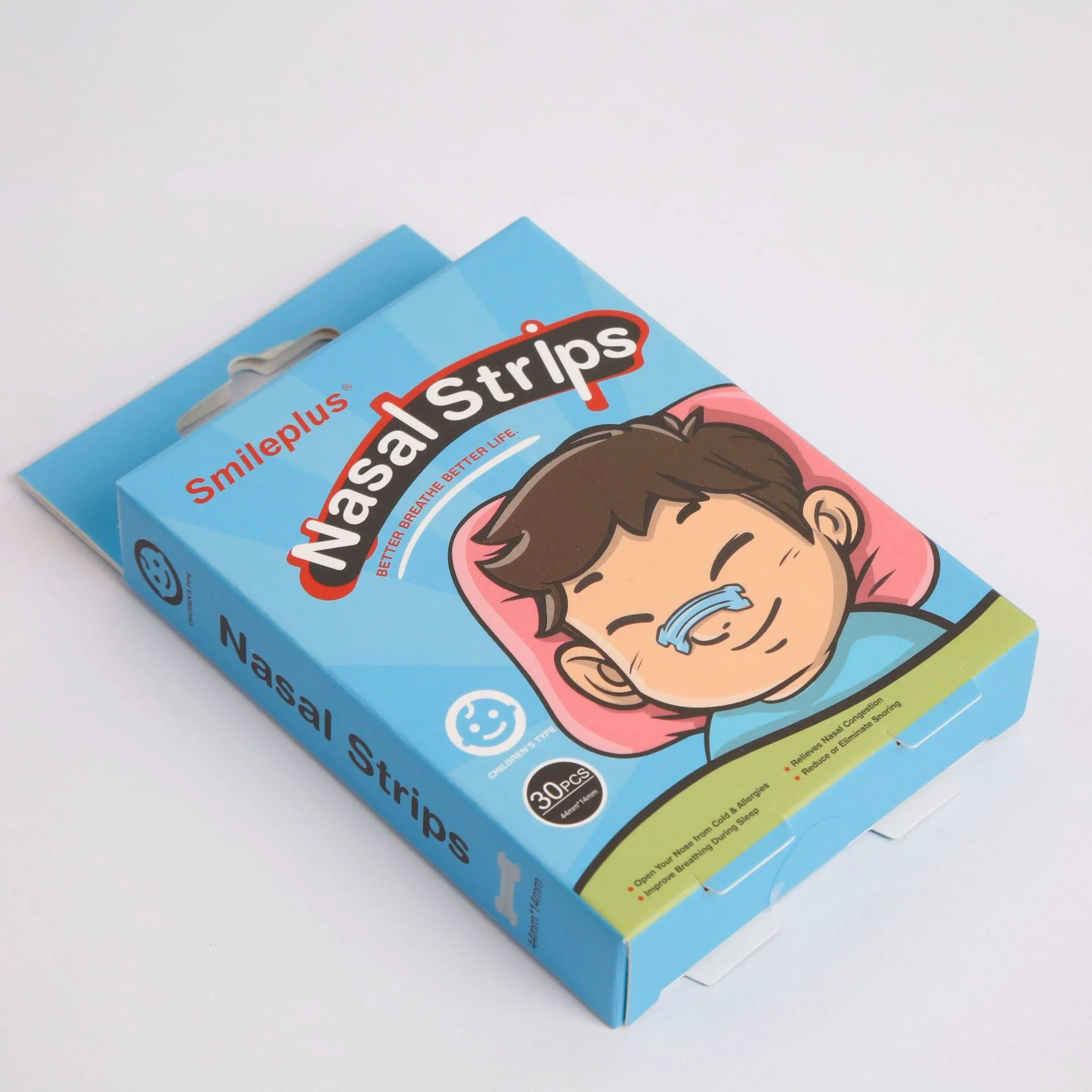 1Box 30pcs Smileplus Children's Nasal Strips Breathable Nasal Strips - Soft, Light, And Comfortable, Suitable for Work, Exercise