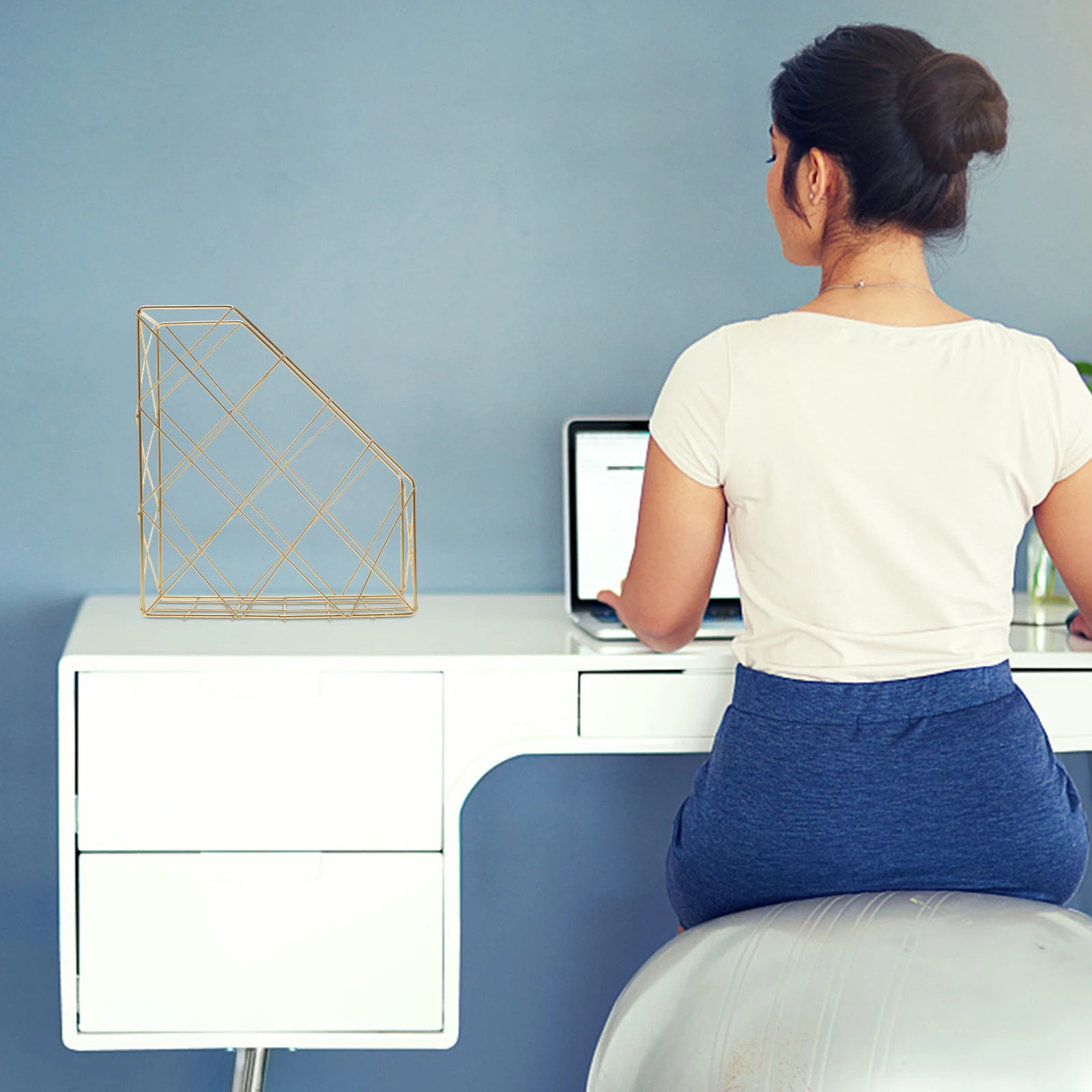 

Geometric Desktop Storage Box Office Supplies Folder Rack Book Organizer Document Stand Iron File Holder Hollowed Out Design