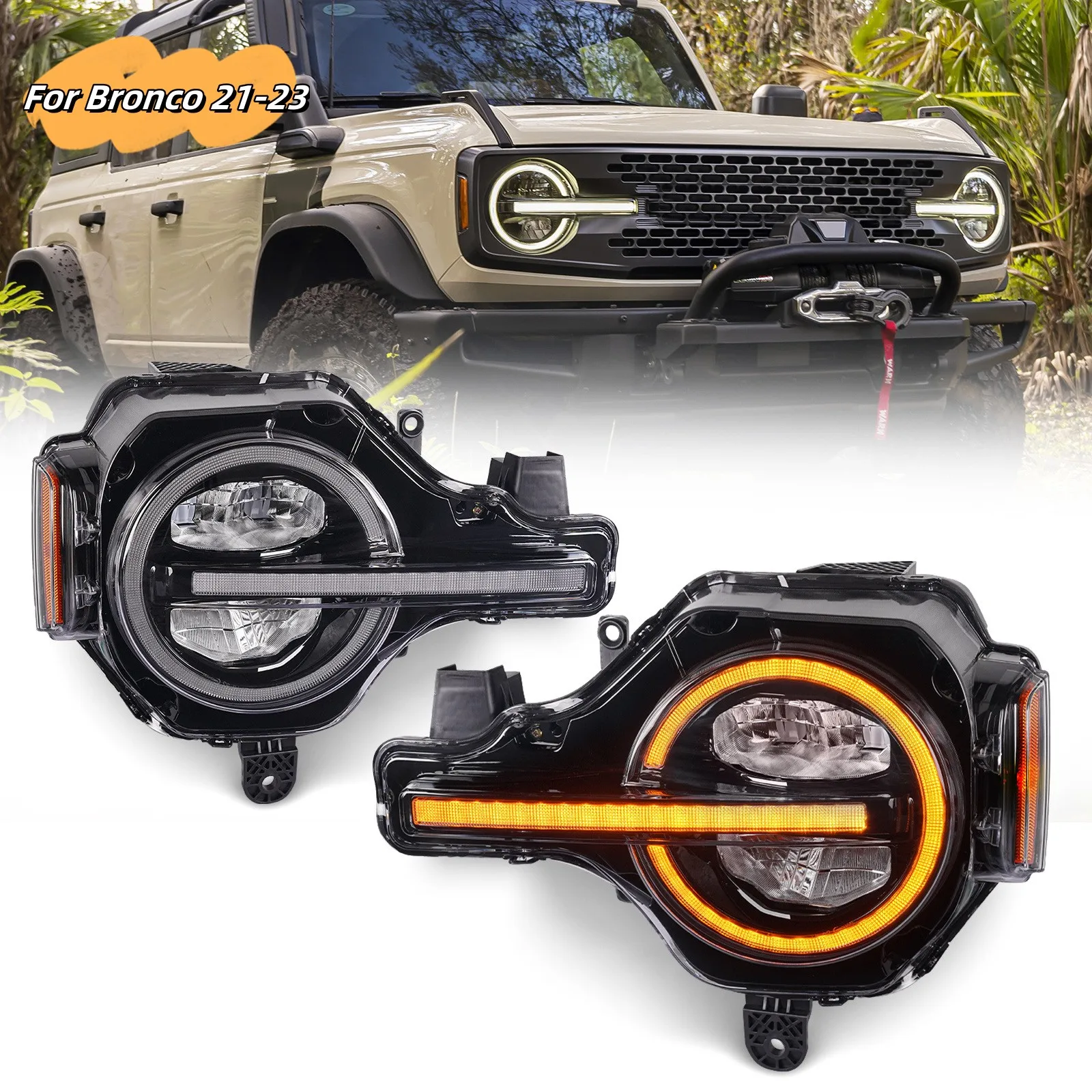 

MRD for Bronco Headlight RGB White Yellow LED Headlight for 2021-2023 Ford Bronco US Version RGB