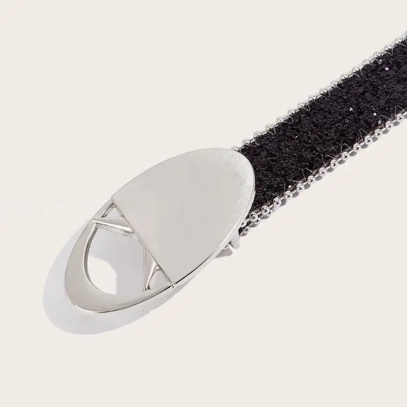 

39BD Glittered Waistband Punk Round Buckle Belt Waist Chain for Girls