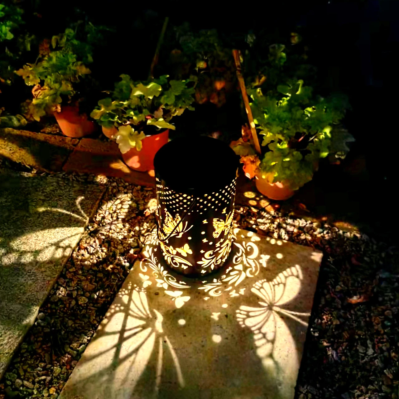 

Iron Art Solar Lantern Creative Personality Butterfly Lamp Courtyard Hollow Lawn Projection Hand-Held Lamp