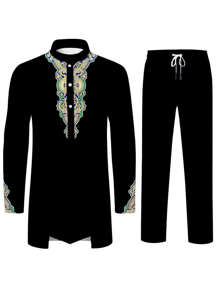 Elegant Fashion Men's Suit Personalized 3D Printed Pattern Islamic Culture Muslim Suit Loose Breathable Two Piece Men's Clothing