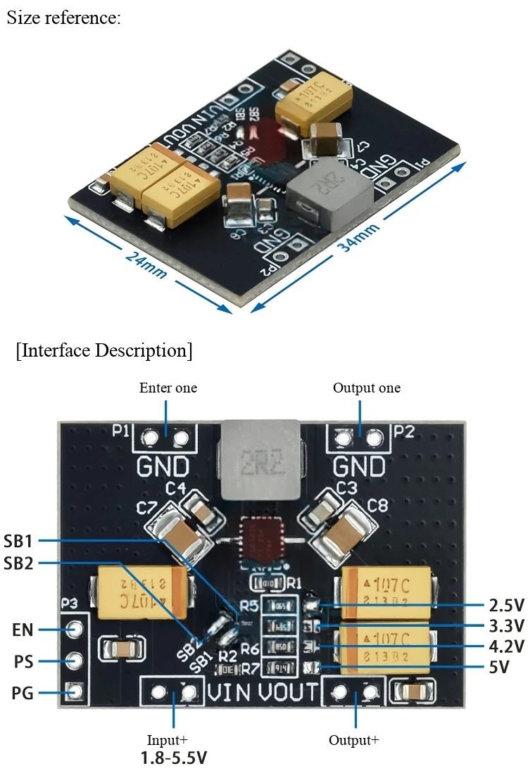 TPS63020 Leistungsmodul, automatische Spannungsregelung, 2,5 V, 3,3 V, 4,2 V, 5 V Lithiumbatterie, geringe Welligkeit – Detail 4