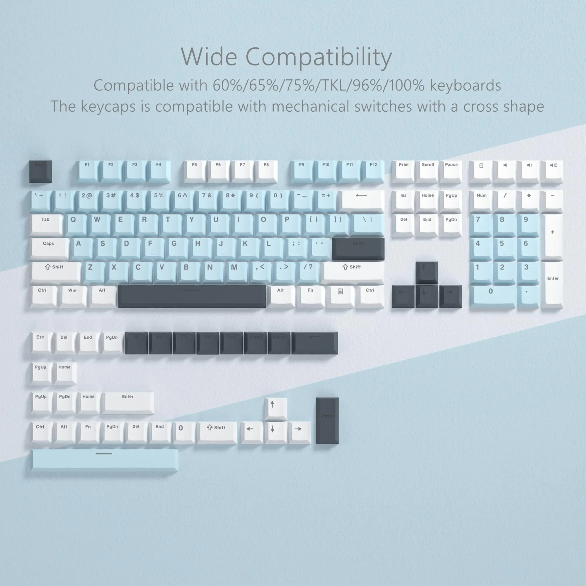 140-Tasten-Tastenkappe aus blauem PBT, RGB-Glanz durch die Tastenkappe, Double Shot Cherry Profile für mechanische Gaming-Tastatur von Cherry MX Switches