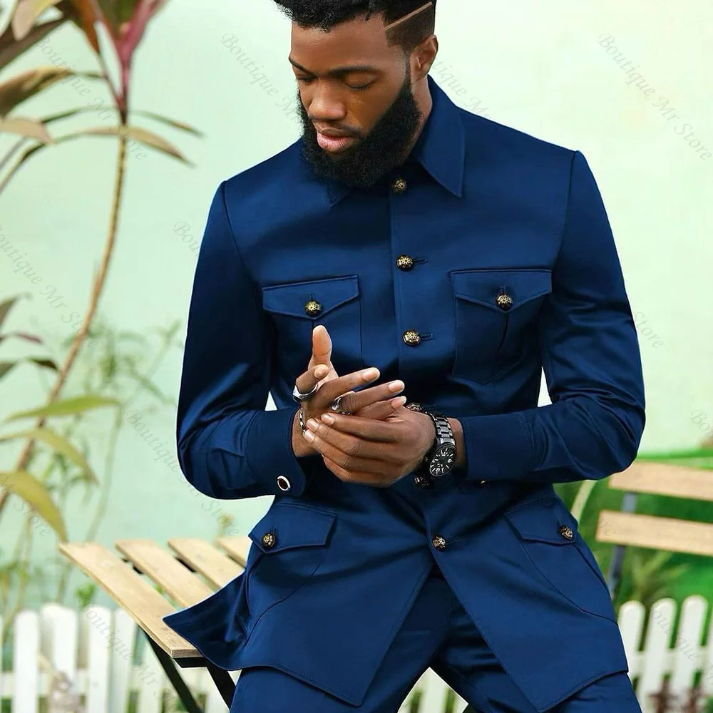 

Navy Blue New Design Men Suits 2 Pieces Set Dinner Wedding Party Casual Formal Office Business Men's Slim Blazer Pants