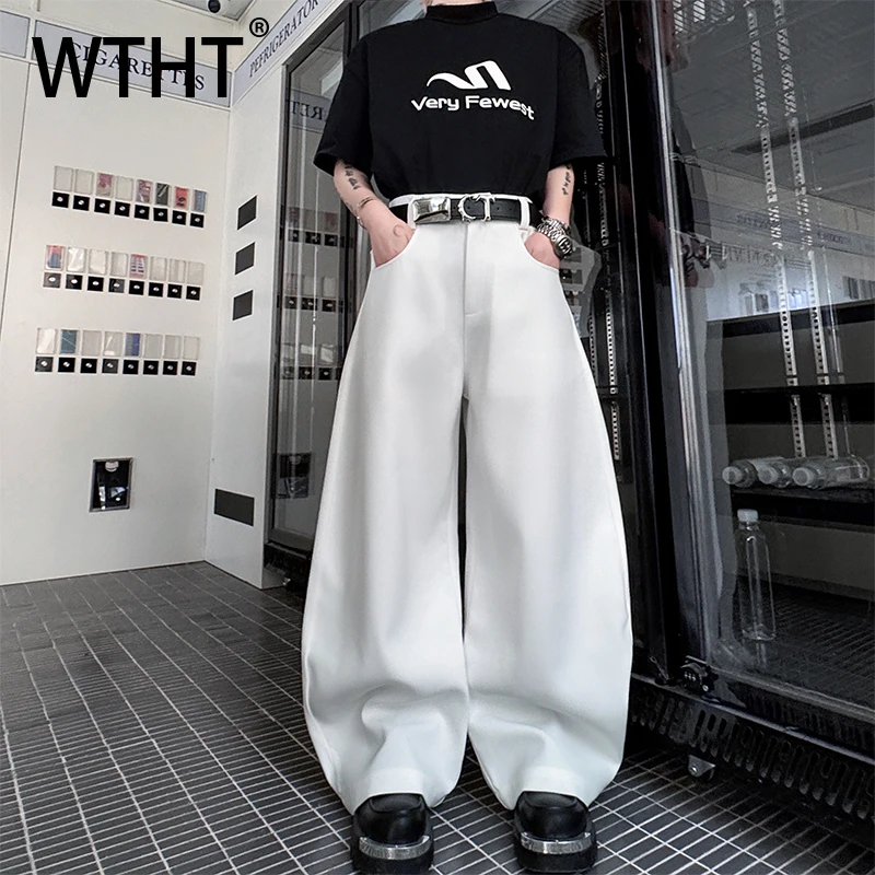 

WTHT Fashion Men's Solid Color American Style Casual Pants Trendy 2025 Autumn High-waisted Loose Wide Leg Trousers Male 2A1471
