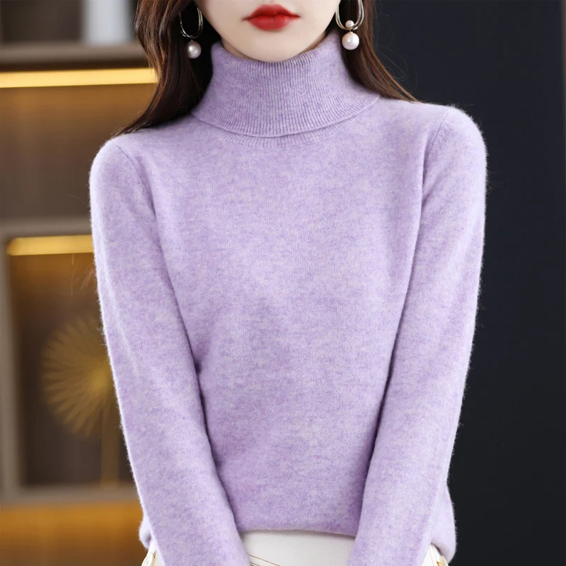 Wool Cashmere Sweater Women\'s Pullover Long Sleeve Autumn and winter High Turn-Down Collar Knit Sweater High Quality Jumper Top